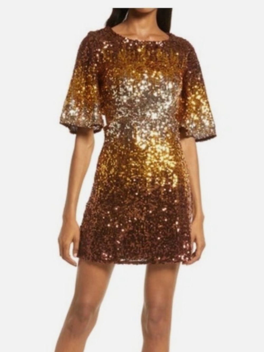 French Connection Estari Sequin Cut Out A Line Dress In Ombre Gold